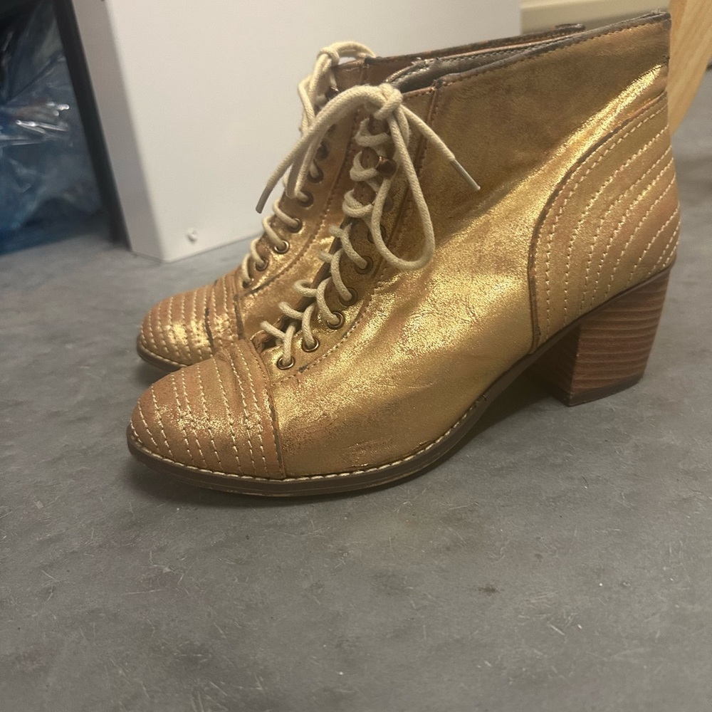Michael Antonio Heeled Gold Lace-Up Ankle Boots